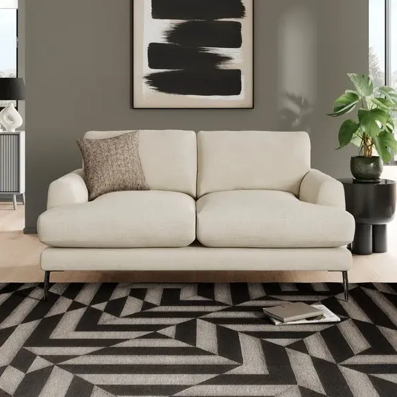 2-Seater Sofa with Square Arms - Ivory, Fabric image