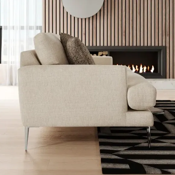 2-Seater Sofa with Square Arms - Natural, Fabric
