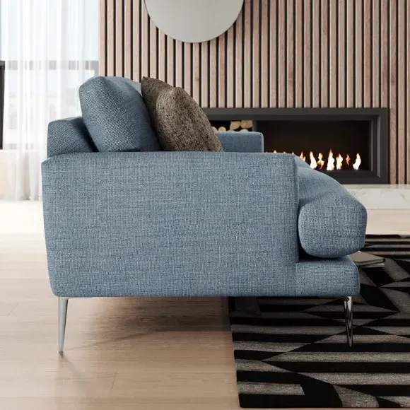 2-Seater Sofa with Square Arms - Navy, Fabric