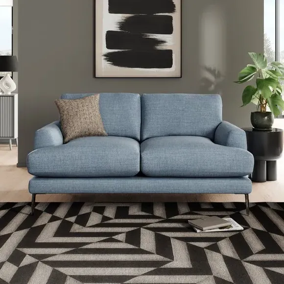 2-Seater Sofa with Square Arms - Navy, Fabric