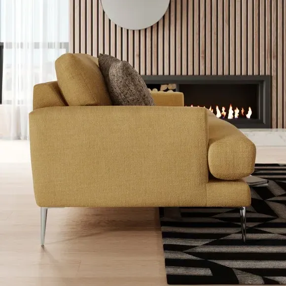 2-Seater Sofa with Square Arms - Ochre, Fabric