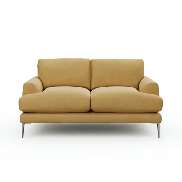 2-Seater Sofa with Square Arms - Ochre, Fabric