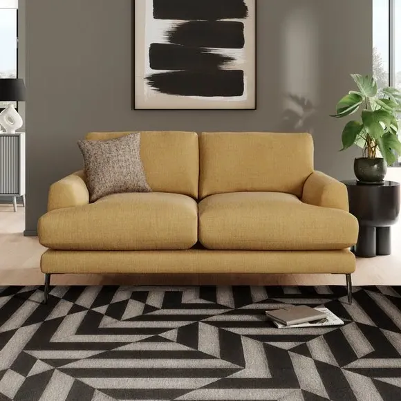 2-Seater Sofa with Square Arms - Ochre, Fabric