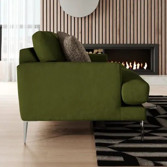 2-Seater Sofa with Square Arms - Olive, Velvet