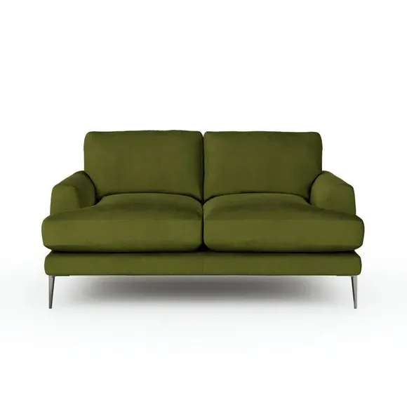 2-Seater Sofa with Square Arms - Olive, Velvet