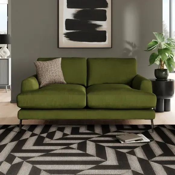 2-Seater Sofa with Square Arms - Olive, Velvet