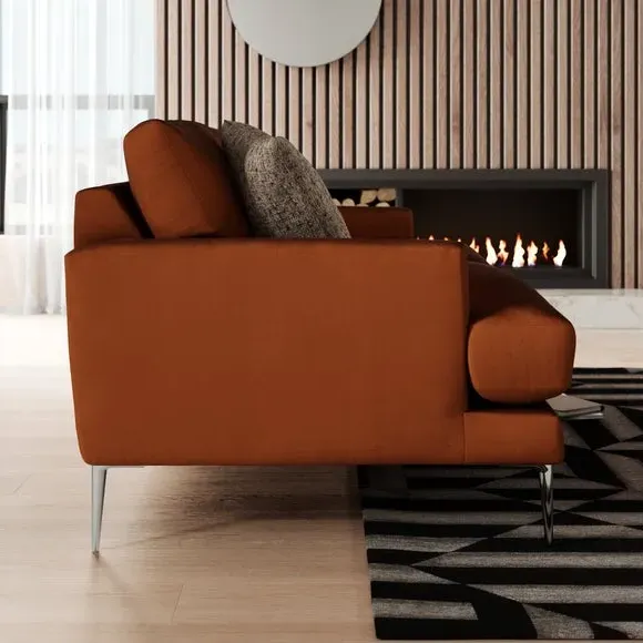 2-Seater Sofa with Square Arms - Orange, Velvet