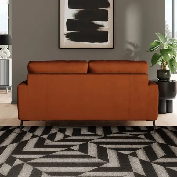 2-Seater Sofa with Square Arms - Orange, Velvet