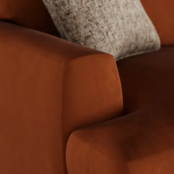 2-Seater Sofa with Square Arms - Orange, Velvet