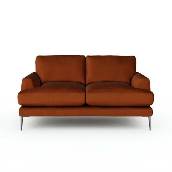 2-Seater Sofa with Square Arms - Orange, Velvet