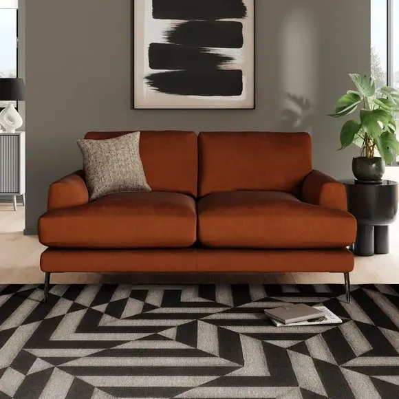 2-Seater Sofa with Square Arms - Orange, Velvet