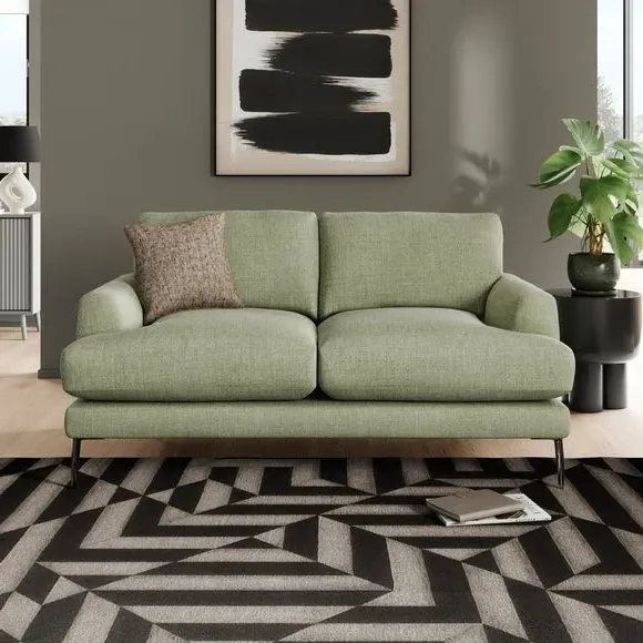 2-Seater Sofa with Square Arms - Sage, Fabric
