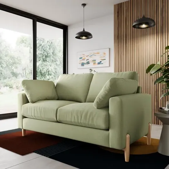 2-Seater Sofa with Square Arms - Soft Green