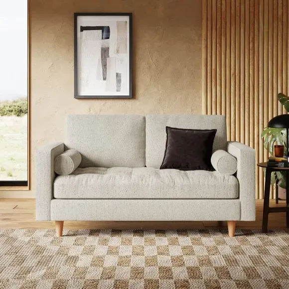 2-Seater Sofa with Textured Weave - Ivory, Boucle image