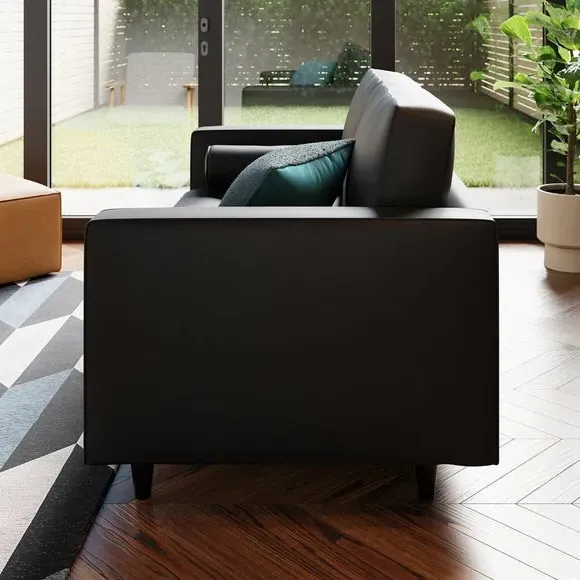 2-Seater Sofa with Tufted Cushions - Black, Faux Leather