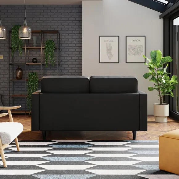 2-Seater Sofa with Tufted Cushions - Black, Faux Leather