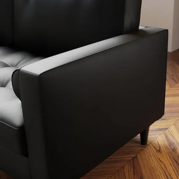 2-Seater Sofa with Tufted Cushions - Black, Faux Leather