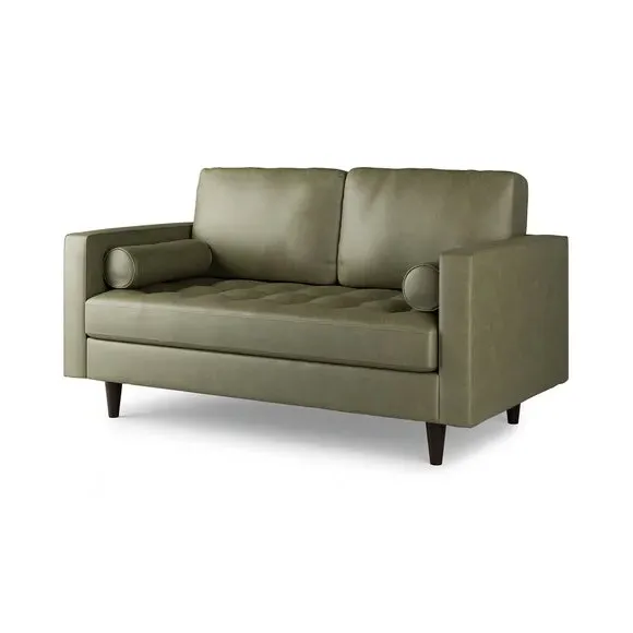 2-Seater Sofa with Tufted Cushions - Green, Faux Leather