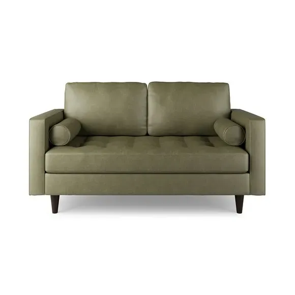 2-Seater Sofa with Tufted Cushions - Green, Faux Leather