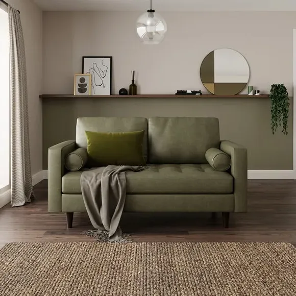 2-Seater Sofa with Tufted Cushions - Green, Faux Leather image