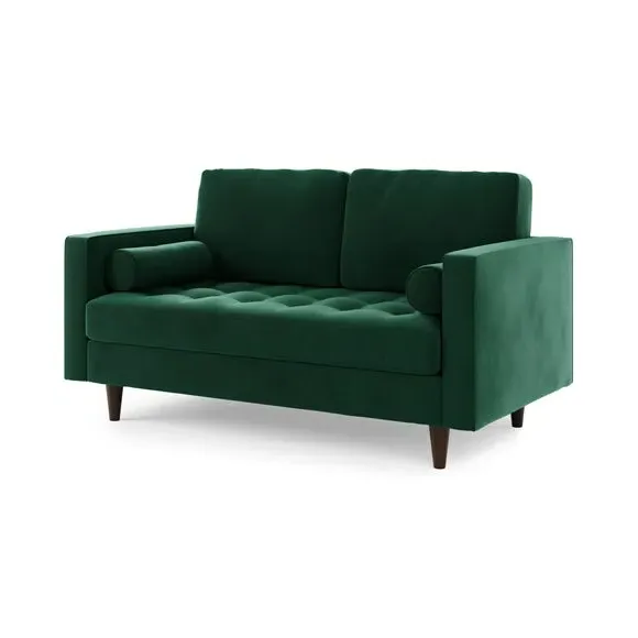 2-Seater Sofa with Tufted Cushions - Green, Velvet