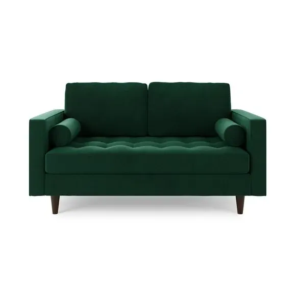 2-Seater Sofa with Tufted Cushions - Green, Velvet
