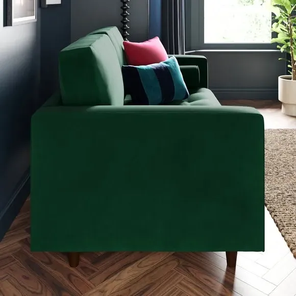 2-Seater Sofa with Tufted Cushions - Green, Velvet