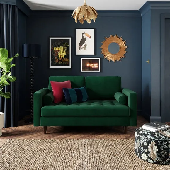 2-Seater Sofa with Tufted Cushions - Green, Velvet image