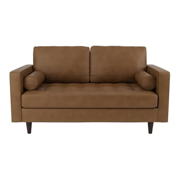 2-Seater Sofa with Tufted Cushions - Mocha, Faux Leather