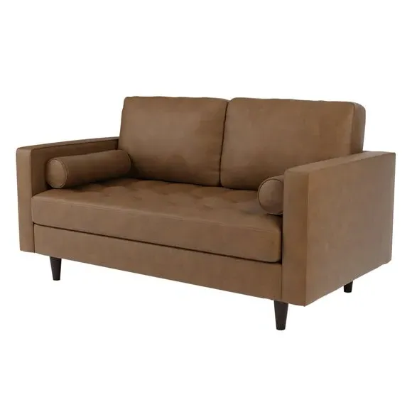 2-Seater Sofa with Tufted Cushions - Mocha, Faux Leather