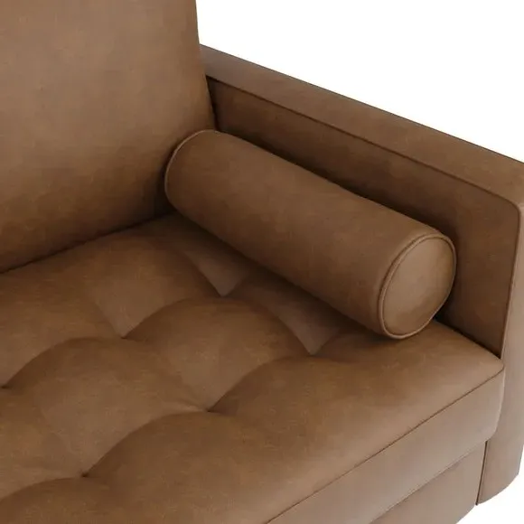 2-Seater Sofa with Tufted Cushions - Mocha, Faux Leather