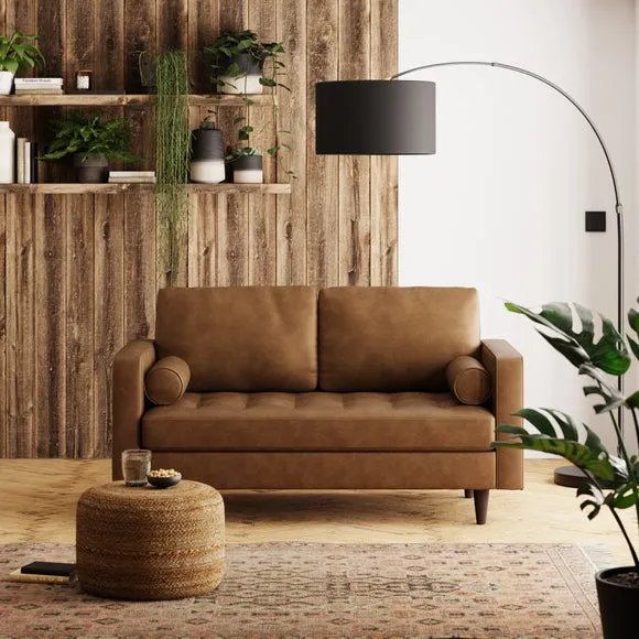 2-Seater Sofa with Tufted Cushions - Mocha, Faux Leather