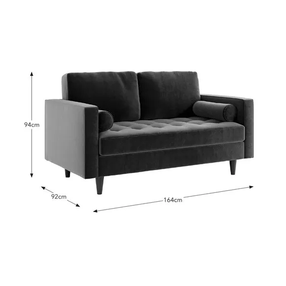 2-Seater Sofa with Tufted Cushions - Mulberry, Velvet