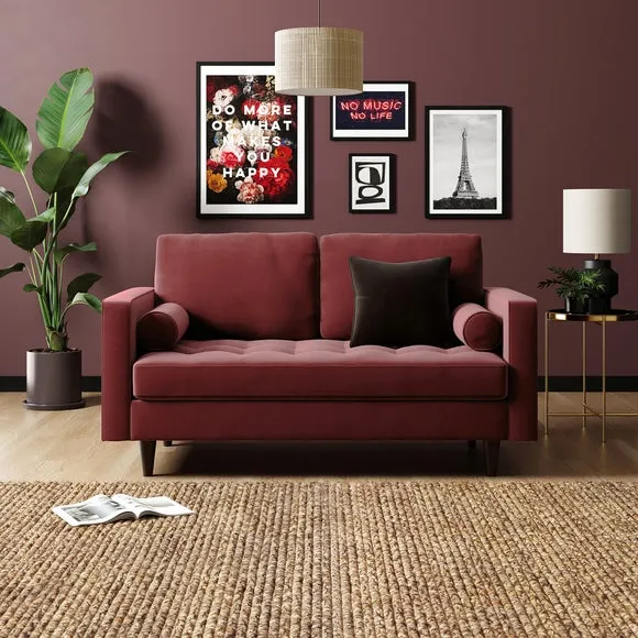 2-Seater Sofa with Tufted Cushions - Mulberry, Velvet