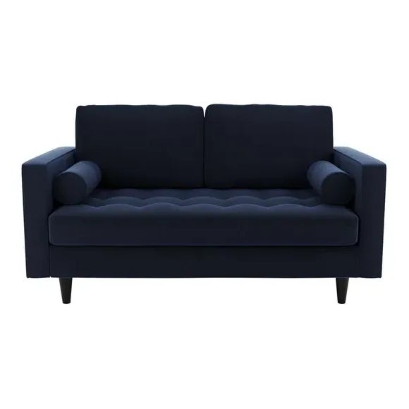 2-Seater Sofa with Tufted Cushions - Navy, Velvet
