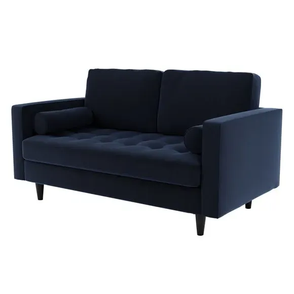 2-Seater Sofa with Tufted Cushions - Navy, Velvet