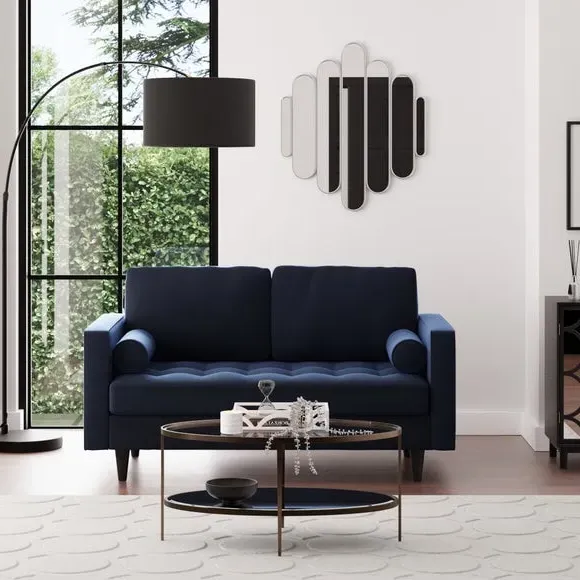 2-Seater Sofa with Tufted Cushions - Navy, Velvet