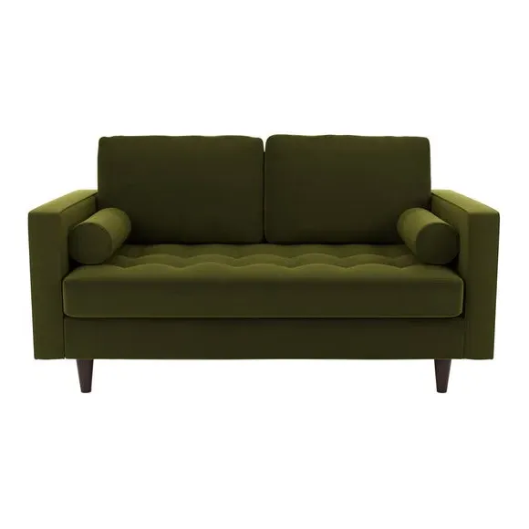 2-Seater Sofa with Tufted Cushions - Olive, Velvet