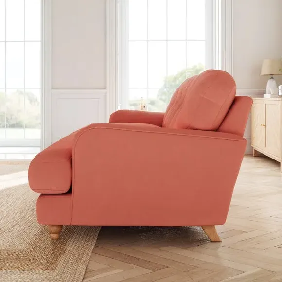 2-Seater Sofa with Turned Legs - Coral, Velvet