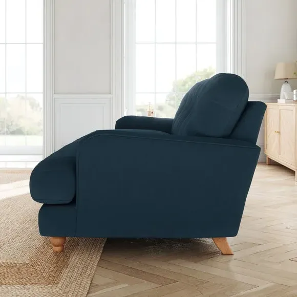 2-Seater Sofa with Turned Legs - Navy, Velvet