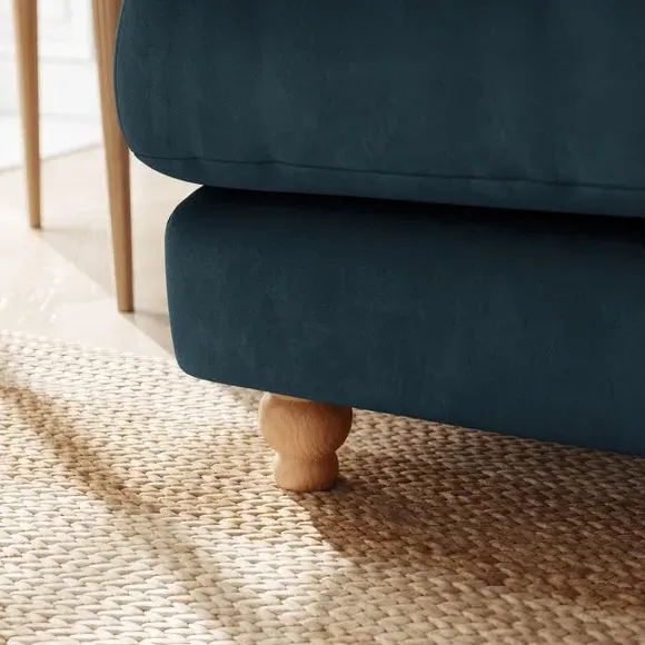 2-Seater Sofa with Turned Legs - Navy, Velvet