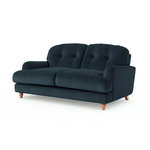 2-Seater Sofa with Turned Legs - Navy, Velvet