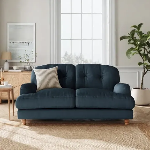 2-Seater Sofa with Turned Legs - Navy, Velvet