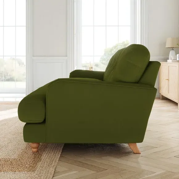 2-Seater Sofa with Turned Legs - Olive, Velvet