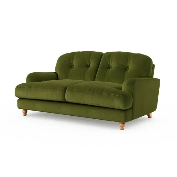 2-Seater Sofa with Turned Legs - Olive, Velvet