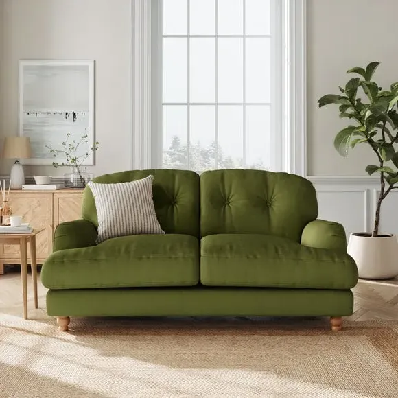 2-Seater Sofa with Turned Legs - Olive, Velvet