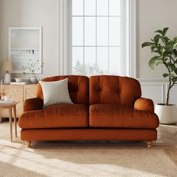 2-Seater Sofa with Turned Legs - Orange, Velvet