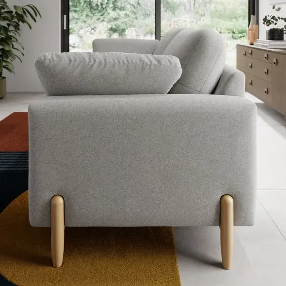 2-Seater Sofa with Wooden Legs - Grey, Fabric