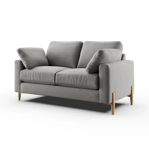 2-Seater Sofa with Wooden Legs - Grey, Fabric