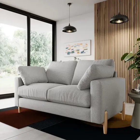 2-Seater Sofa with Wooden Legs - Grey, Fabric image